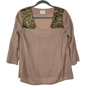 Sezane Textured Fabric With Embellishment 3/4 Sleeves Blouse